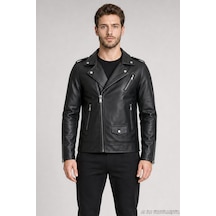 Freemen Erkek Fermuarlı Cep Detaylı Slim Fit Suni Deri Ceket 1010-416 Siyah