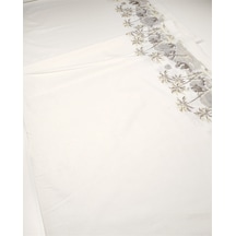 Ekru Renkte Eteği Gri Sarı Su Yollu Pamuk Keten Dokuma Kumaş Gömleklik & Elbiselik 140x320cm-12667 Ekru,gri,sarı