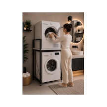 Lifos Beyaz/siyah Raflı Çamaşır Makinesi Dolabı Kurutma Makinesi Dolabı Metal Banyo Dolabı