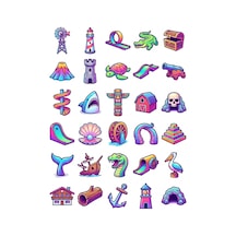 30 Adet Retro Neon Mini Golf Sticker Seti - Laptop, Ajanda, Matara İçin Çok Renkli
