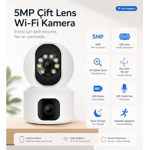 Uninet Full Hd Çift Kameralı Wifi Akıllı Kamera Gece Görüşü, Hareket Bildirimi Ve Telefonla Uzaktan Izleme Ve 355 Derece Döner Başlıklı Ptz Kamera