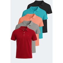 Slazenger Soho 5 Li Set Erkek Tişört Siyah - Gri - Somon - Turkuaz