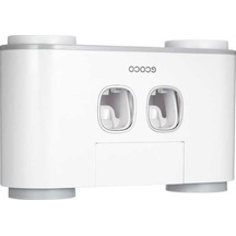 Pazly Ecoco Otomatik Sıkmalı Diş Macunu Seti - 2 Dispenser, 4 Bardak, 5 Fırça, Duvara Monte, Gri Beyaz