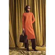 Armine Trend Yaprak Desenli Bisiklet Yaka Uzun Kollu Fitilli Detaylı Tunik Şeftali 26ktd408 Somon
