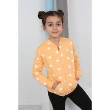 Toontoy Kız Çocuk Komple Kalpli Baskılı Hırka Turuncu