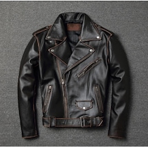 Nyc Giyim Tekstil & Deri Eskitme Biker Mont Hakiki Deri Siyah - Kahverengi