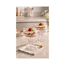 2 Li Pembe Fiyonklu Ayaklı Cam Sunumluk & Tatlı Kasesi - 17 Cm Pembe Detaylı Şık Dondurmalık Ve Kup Seti Şeffaf - 939983973 Şeffaf