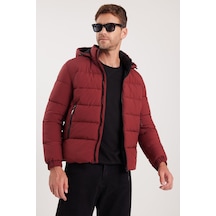 Tudors Erkek Relax Fit Rahat Kesim Çift Cepli Çıkarılabilir Kapüşonlu Sıcak Tutan Bordo Şişme Mont-41930 Bordo