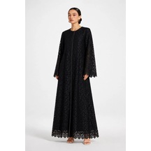 Nazzain Siyah Dantel İşlemeli Abaya Takımı Çok Renkli