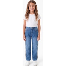 Onloox Kız Çocuk Mavi Kız Çocuk Mavi Pamuklu Denim Boru Paça Regular Kalıp Yanları Güpürlü Jean Pantolon 3-7 Yaş