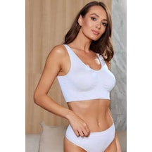 Mistirik Rosella Model Kalın Askılı Pedsiz Sarkma Engelleyen Spor Korse Büstiyer Beyaz Renk Beyaz