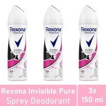 Rexona Invisible Pure Black+White Kadın Sprey Deodorant 150 ML x 3