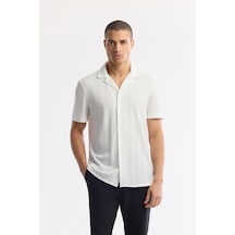Avva Erkek Beyaz Apaj Yaka Jakarlı Jersey Kısa Kollu Comfort Fit Gömlek A51y2027