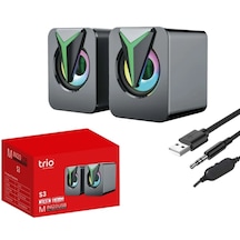 Trio Trs3 2.0 Multimedia Rgb Işıklı 3w 2 Siyah Usb Speaker Hoparlör