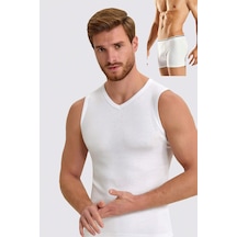 Berrak Erkek Ribana V Yaka Body-erkek Boxer Likralı Beyaz Alt-üst Takım Beyaz - 925146727 Beyaz