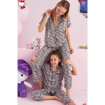 Siyah İnci Lisanslı %100 Pamuk Çok Renkli Düğmeli Biyeli Pijama Takım Hk050 Gri