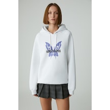 Ethıquet LAMARI Kadın Oversıze Şardonlu Kapüşonlu Beyaz Sweatshirt