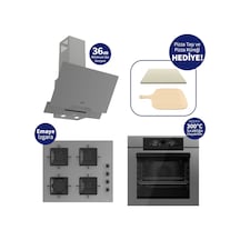 Ferre Italıano Pızzart 3'lü Ankastre Set Gri + Pizza Taşı  & Küreği