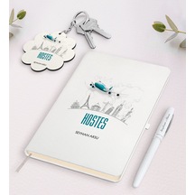 Kişiye Özel Hostes Beyaz Defter Kalem Ve Anahtarlık Seti-1
