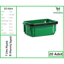 Plastik Kozmetik Alışveriş El Sepeti 7 Litre Yeşil 20 Adet Yeşil