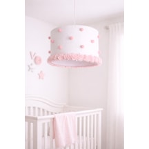 Bebek Odası Avize El Yapımı Çiçekli Kumaş Aydınlatma 30x20 Cm Silindir Dekoratif Modern Tasarım Pembe