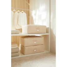 Ocean Home Textile 3'lü Büyük Boy Bej Balıksırtı Baza Altı Hurç Set 62 x 46 x 22 cm