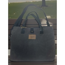 Vintage Salaş Design Su Geçirmez Kanvas Deri Üç Gözlü Günlük Okul Gezi Omuz Kol Çantası 37x31cm Siyah