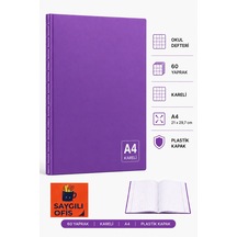 Saygılıofis 60 Yaprak A4 Dikişli Düz Pp Kapak Kareli Defter Mor