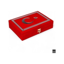 Furkan Hediyelik Türk Bayraklı Kutulu Ay Yıldızlı Kadife Kuranı Kerim Seti