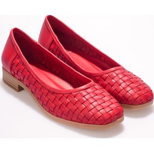 Analin Shoes Kadın Hakiki Deri Örgü Detaylı Babet Kırmızı