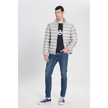 Regular Fit Normal Kesim Dik Yaka Fermuarlı Gri Bej Şişme Mont Beige-l242028614