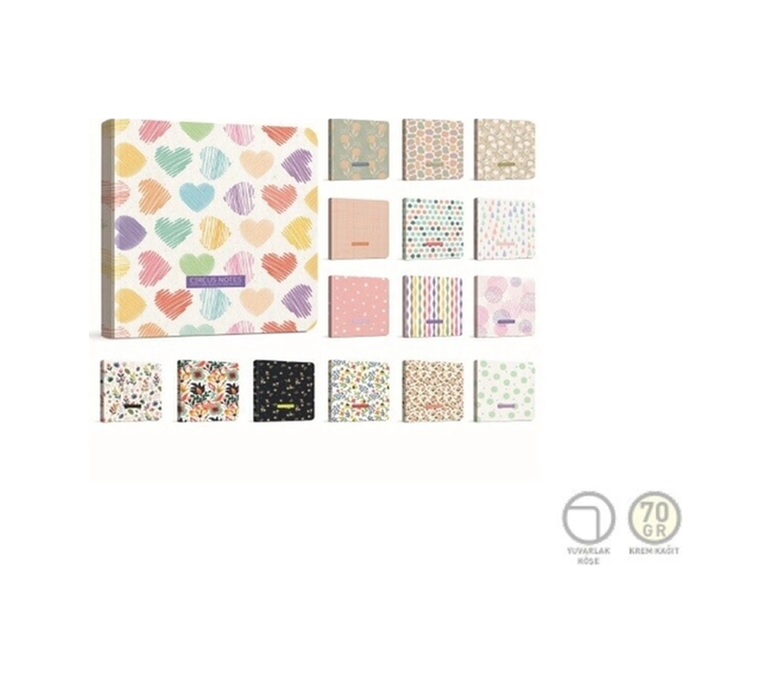 Circus Notes Ip Dikişli Sert Kapak Not Defteri 15x15cm 120 Yaprak Çizgisiz Stand 20 Li Paket 5401 Karışık