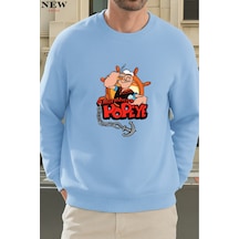 Popeye Baskılı Bisiklet Yaka Sweatshirt Bebe Mavisi