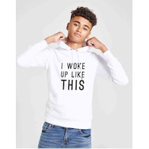 Tshirthane Woke Up Likebaskılı Unisex Çocuk Kapüşonlu Beyaz Sweatshirt