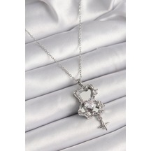 316l Çelik Gümüş Renk Ayna Ayıcık Model Zirkon Taşlı Kalp Detay Kadın Kolye - Tj-bko9627 Gümüş