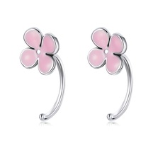 S925 Ayar Gümüş Pembe Çiçekler Kulak Çıtçıtları Kadın Küpe
