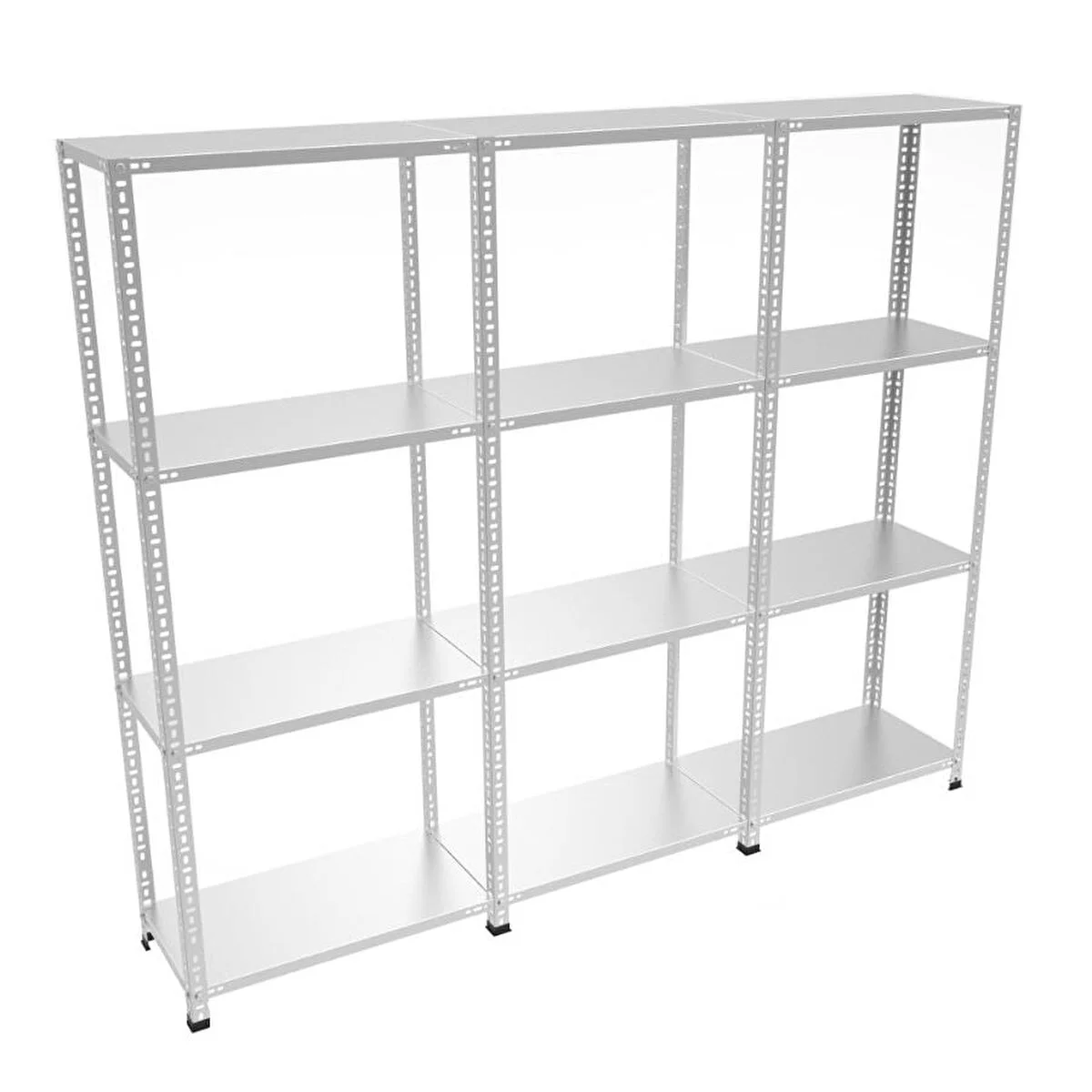 4 Katlı 3'lü Galvaniz Çelik Raf - Depo, Arşiv, Kiler, Dosya, Market Rafı 43x93 Cm-200 Cm-0.70 Mm Gri