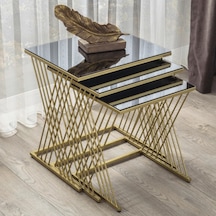 Vienna Gold Metal Ayaklı Füme Aynalı Zigon Sehpa