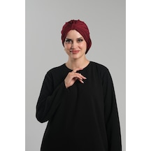 Bordo Pratik Hazır Geçmeli Tesettür Bone Sandy Pileli Salaş 2121 16 Bordo
