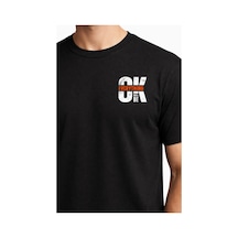 Unisex %100 Pamuk Bisiklet Yaka "everything Will Be Ok" Baskılı Oversize Kısa Kol T-shirt Siyah
