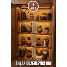 6 Adet Lüks Ahşap Düzenleyici Raf Dolap İçi Tezgah Üstü Metal Ayaklı Dekoratif Kahvelik, El Yapımı Ahşap Ahşap