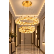 Modern Premıum Gold Led Avize 3 Renkli Lüks Sarkıt Salon Yemek Odası Avizesi 100w Beyaz