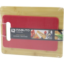 2pcs Set Ahşap Bambu - Plastik Kesim Panosu - Kesme Tahtası Pls:15x25cm- Ahş:22x28cm 5570 Çok Renkli