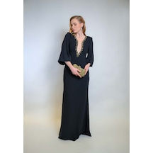 Crystalia Hazel Dress Krep Kumaş Taş İşlemeli - Siyah Siyah