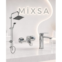 Lüx Premium Krom Robot Duş Seti Banyo Bataryası Sabit Lavabo Bataryası 3'lü Set Modern Tasarım