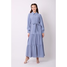 Violevin Er-cool Kadın Kuşaklı Keten Elbise 8050-29-mavi