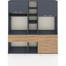 Hyperion Dolap 11 Raflı 6 Çekmeceli 4 Kapaklı 220x44x243 Antrasit-antrasit/çam Antrasıt/atlas Çam