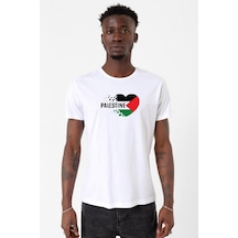 Heart Palestine Flag Beyaz Erkek Bisikletyaka Tshirt Çok Renkli
