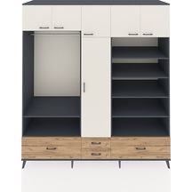 Kronos Dolap 18 Raflı 4 Çekmeceli Tek Askılı 220x59x243 Antrasit-aytaşı/çam Aytası/atlas Çam