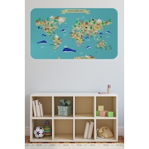Eğitici Dünya Haritası Dünya Atlası Çocuk Ve Bebek Odası Duvar Sticker -60x105-3829 Çok Renkli